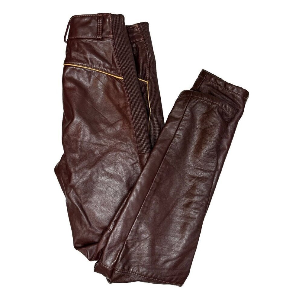 Vintage Hondaline Maroon Brown Leather Woman 26X30 Pants‎ Moto High Rise Ankle